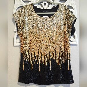 NWT Gold Ombre Sequin Top - L